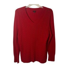 Talbots Woman Red Cable Knit Pullover Sweater Size 1X Lambswool Blend V-Neck